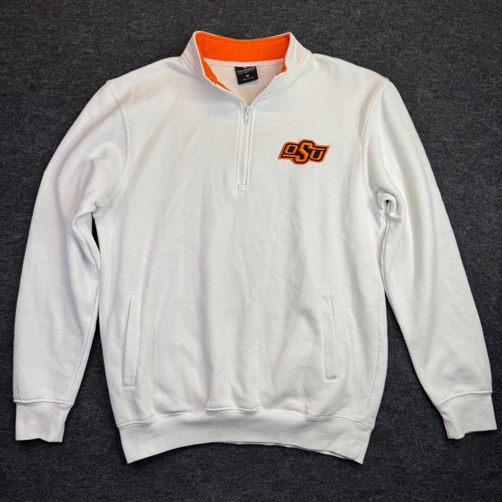 Colosseum White Quarter-Zip Sweatshirt with Orange OSU Logo